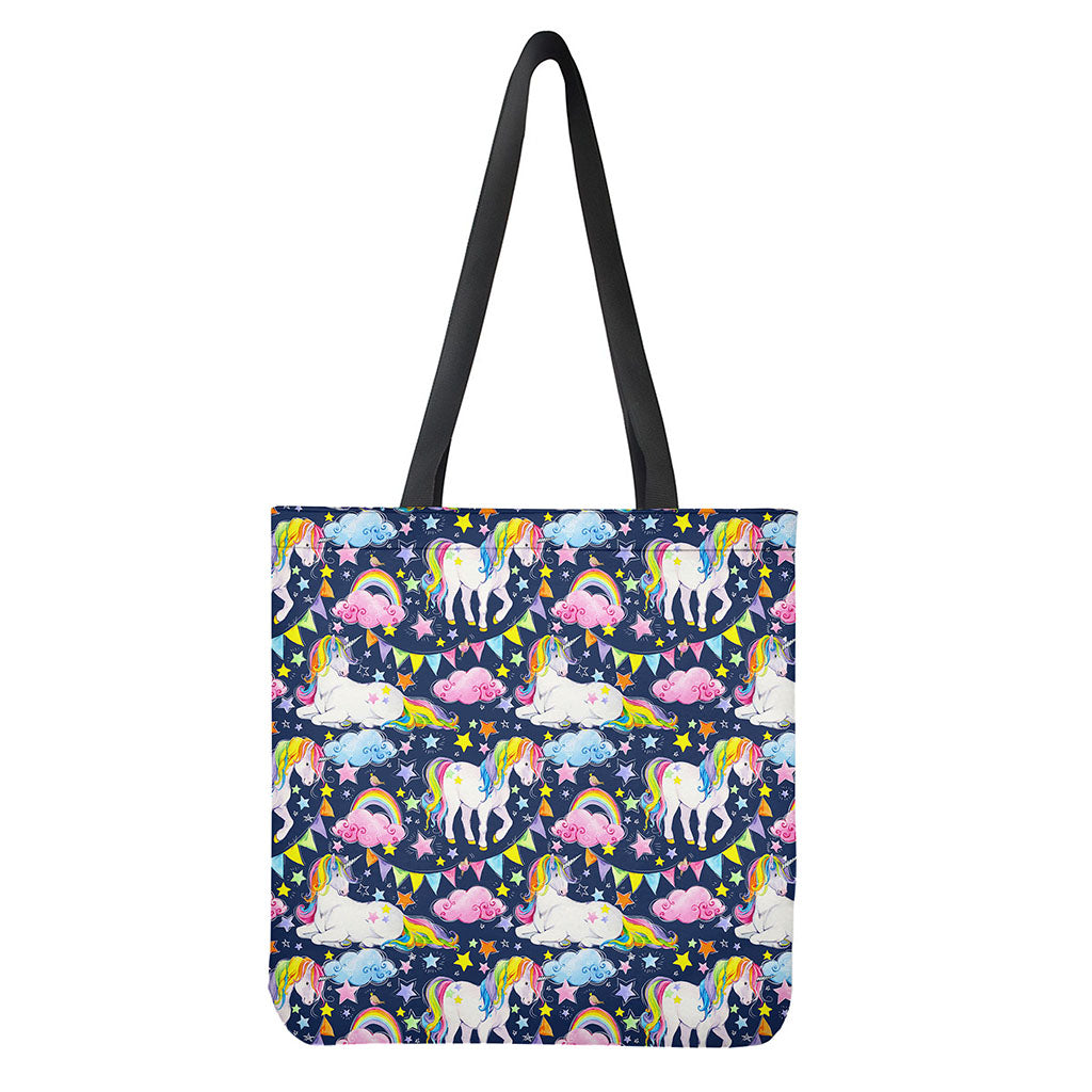 Unicorn Night Festival Pattern Print Tote Bag - Polyester Double-Sided Lightweight