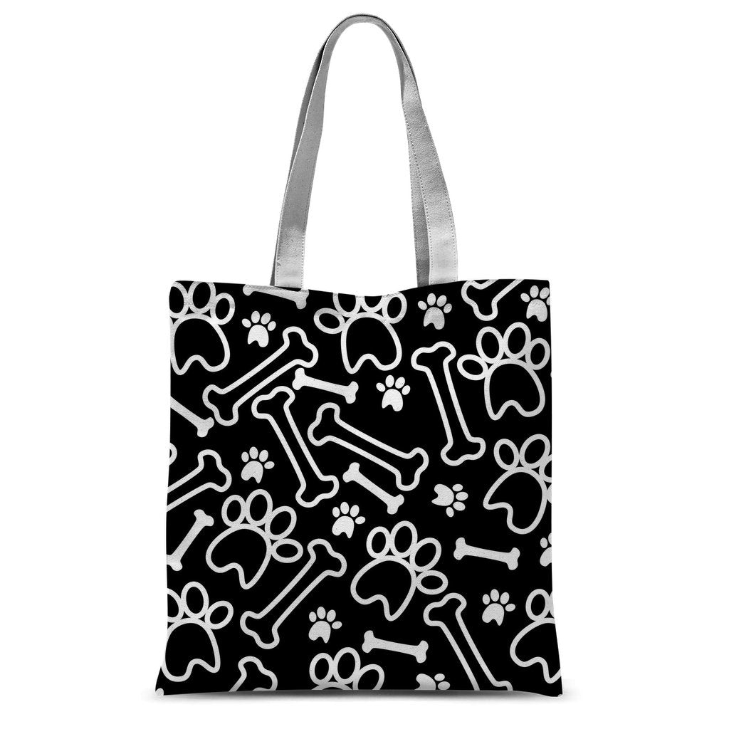 White Paws and Bones Black Pattern Sublimation Tote Bag 300D Polyester